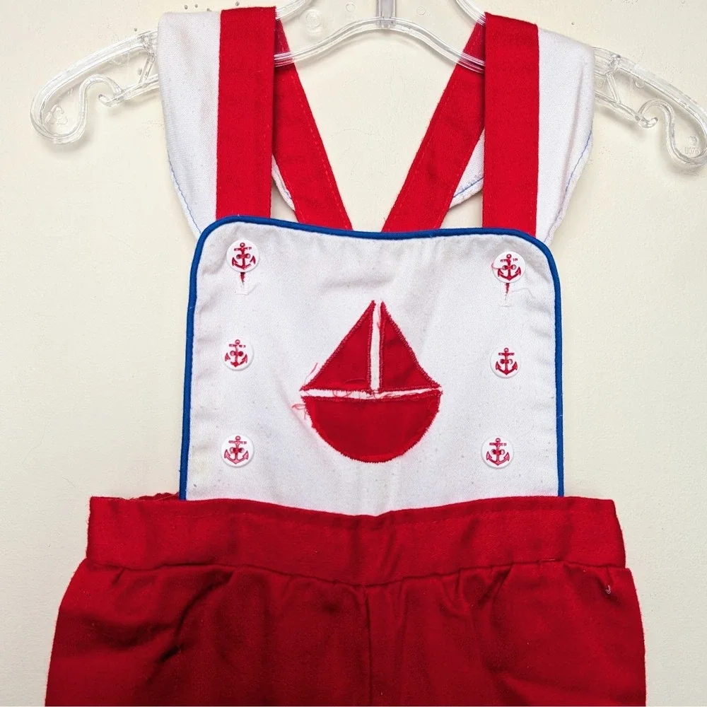 Vintage Health-Tex Sailboat Applique Nautical‎ Sailor Overalls 80s Toddler 2T
